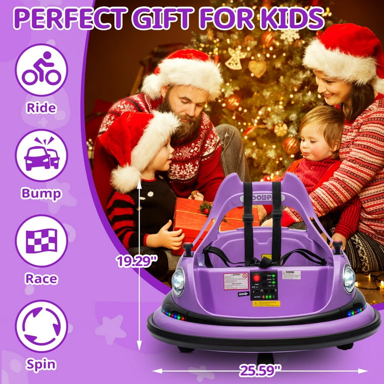 Kidzone 6V Electric Ride On Bumper Car for Kids & Toddlers 1.5-5 Years Old,  DIY Sticker Baby Bumping Toy Gifts W/Remote Control, LED Lights & 360