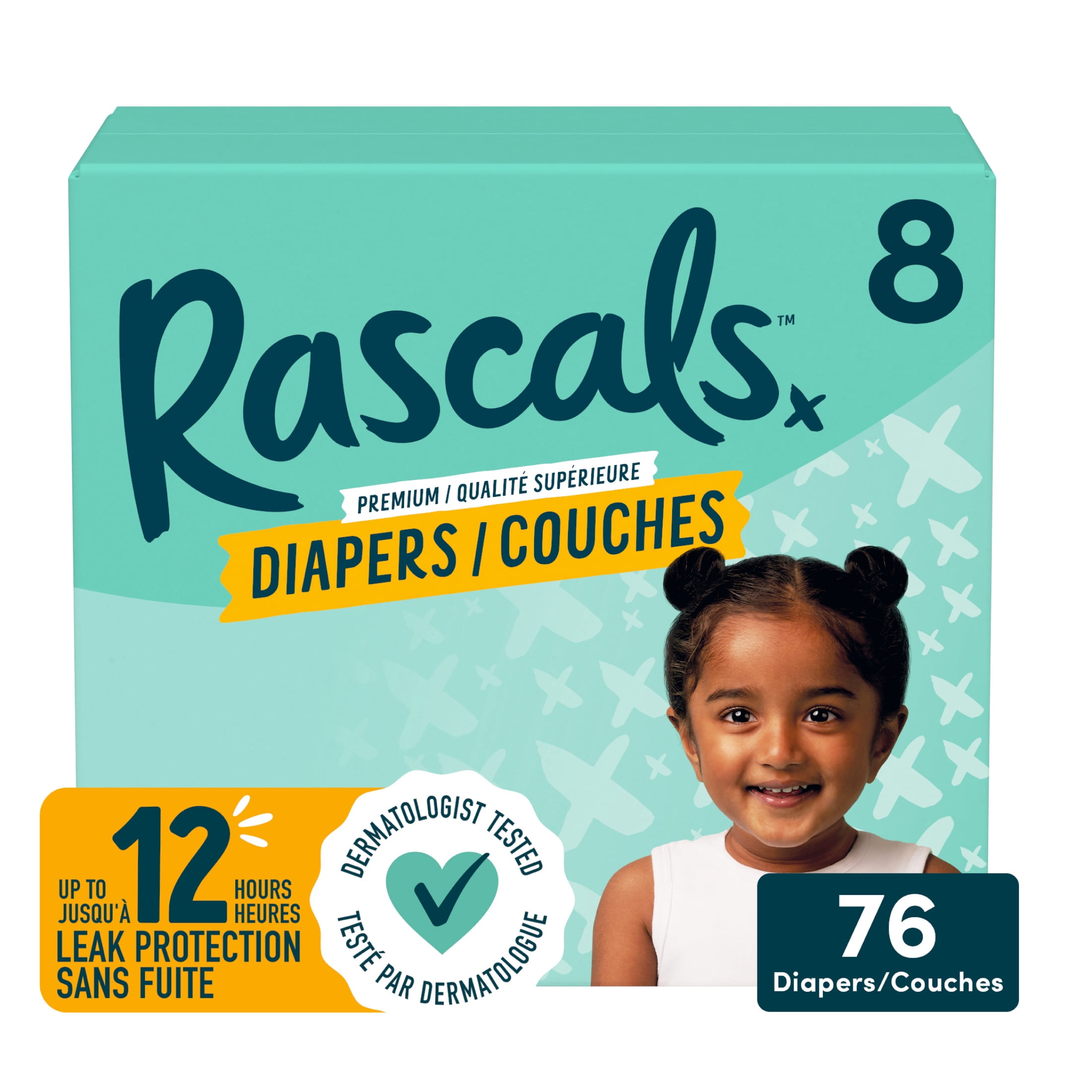 Couches Rascals Premium, Taille 8, 76 unités