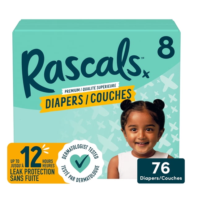 Couches Rascals Premium, Taille 8, 76 unités