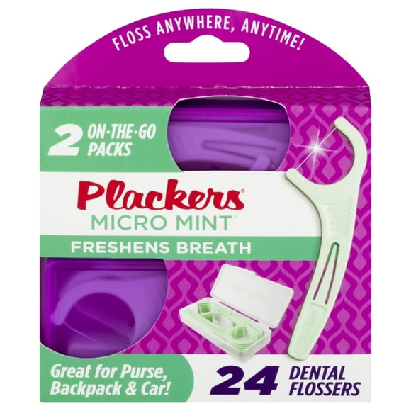 Plackers Flossers dentaires Micro Mint 12 pièces dans un étui de voyage pratique (paquet de 2)
