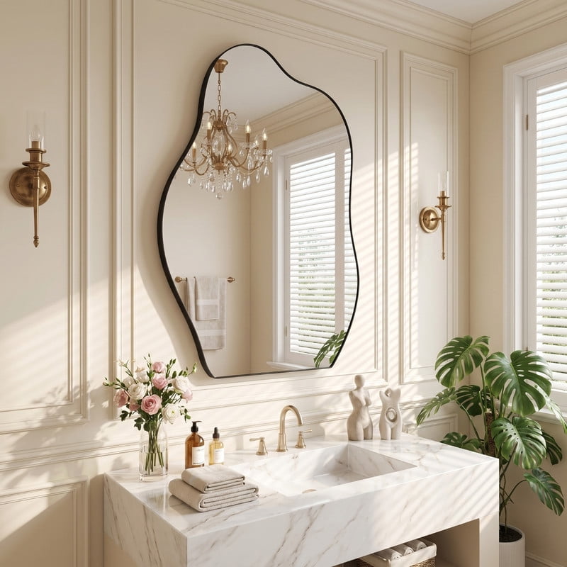 Easy4Home 22"x32" Frameless Bathroom Vanity Wall Mirror with Irregular Shape
