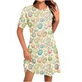 thumbnail image 1 of Vestido Corto para las Mujeres Cuello Redondo Manga Corta Impresa Suéter, Moda Casual Estilo Línea, 1 of 8