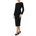 thumbnail image 4 of INSPIRE CHIC Women's Knee Length Pencil Dress Long Sleeve Tie Waist Church Work Sheath Dresses S Black, 4 of 5