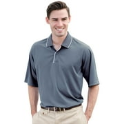 UNISEX PERFORMANCE POLO WITH STRIPE DETAIL- 100% Polyester, performance moisture wicking and anti-microbial treated, short-sleeve unisex polo with contrast color stripe on collar and placket, two dye