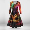 thumbnail image 4 of JGNGSHN Women's Mardi Gras Dresses Trendy Long Sleeve V Neck Dress Mardi Gras Mask Printed Pleated Dresses, 4 of 6
