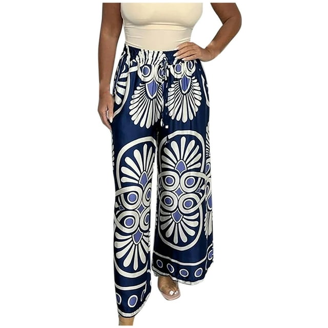 Birdeem Pants for Women Womens Summer Printing Fallow Elastic Waist Drawstring Length Pants