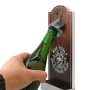 BIGTREE Wall Bottle Opener Easy Mount Brown Vintage Wood Panel Cast Iron Metal Cap Opener