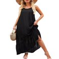 thumbnail image 3 of CNKOO Robe Maxi à Fleurs à Col en V pour Femmes, Boho Imprimée, à Bretelles Spaghetti, Ethnique, de Plage, Longue, Noire, TG, 3 of 6