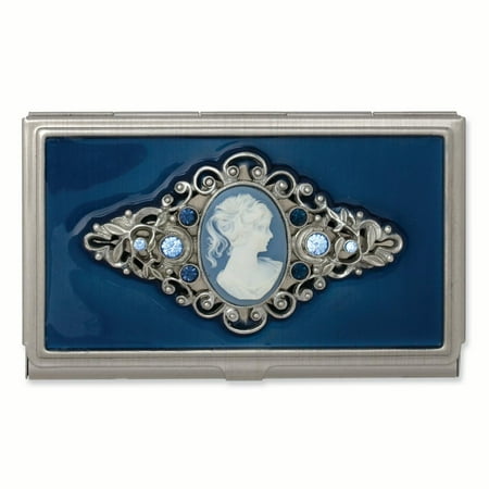 Roy Rose Jewelry 1928 Collection Steel Blue Enameled & Cameo Business Card Holder