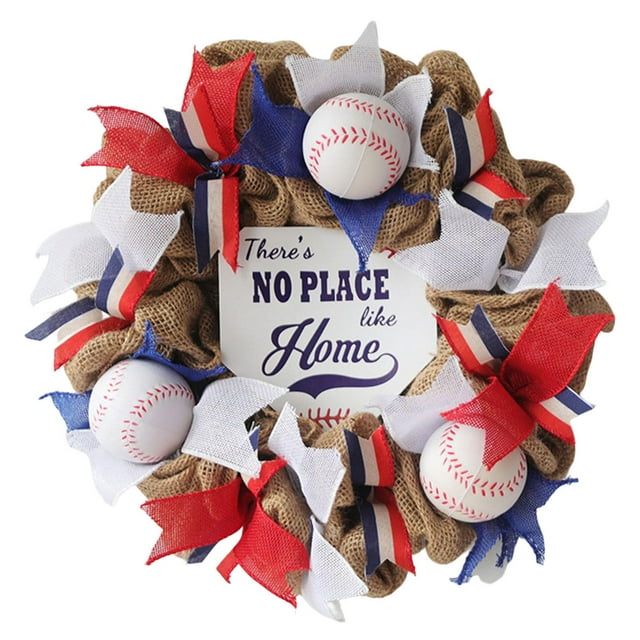 Corona de béisbol inspiradora, letrero de bienvenida para la decoración del hogar, regalo para amantes del béisbol. rojo azul