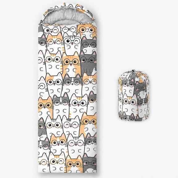 3 Season Lightweight Waterproof Sleeping Bag for Adults and Kids 31 x 90 Inches Polyester Kawaii Cat 2 Color Standard Size