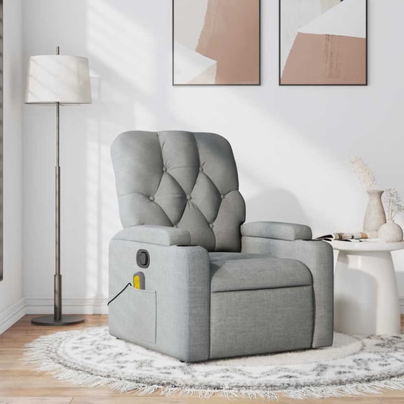 vidaXL Light Gray Fabric 6-Point Massage Recliner Chair for Living Room, Adjustable Back & Footrest