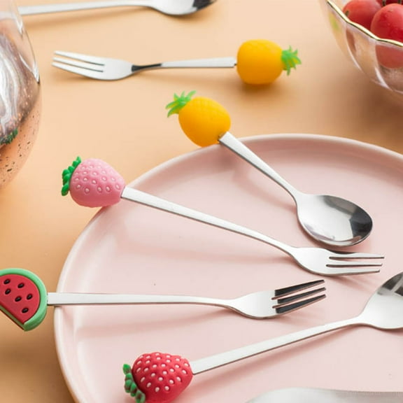 FELTECHELECTR 4Pcs Fruit Forks Three Prong Toothpicks Stainless Steel to for Birthday Party and Daily Life