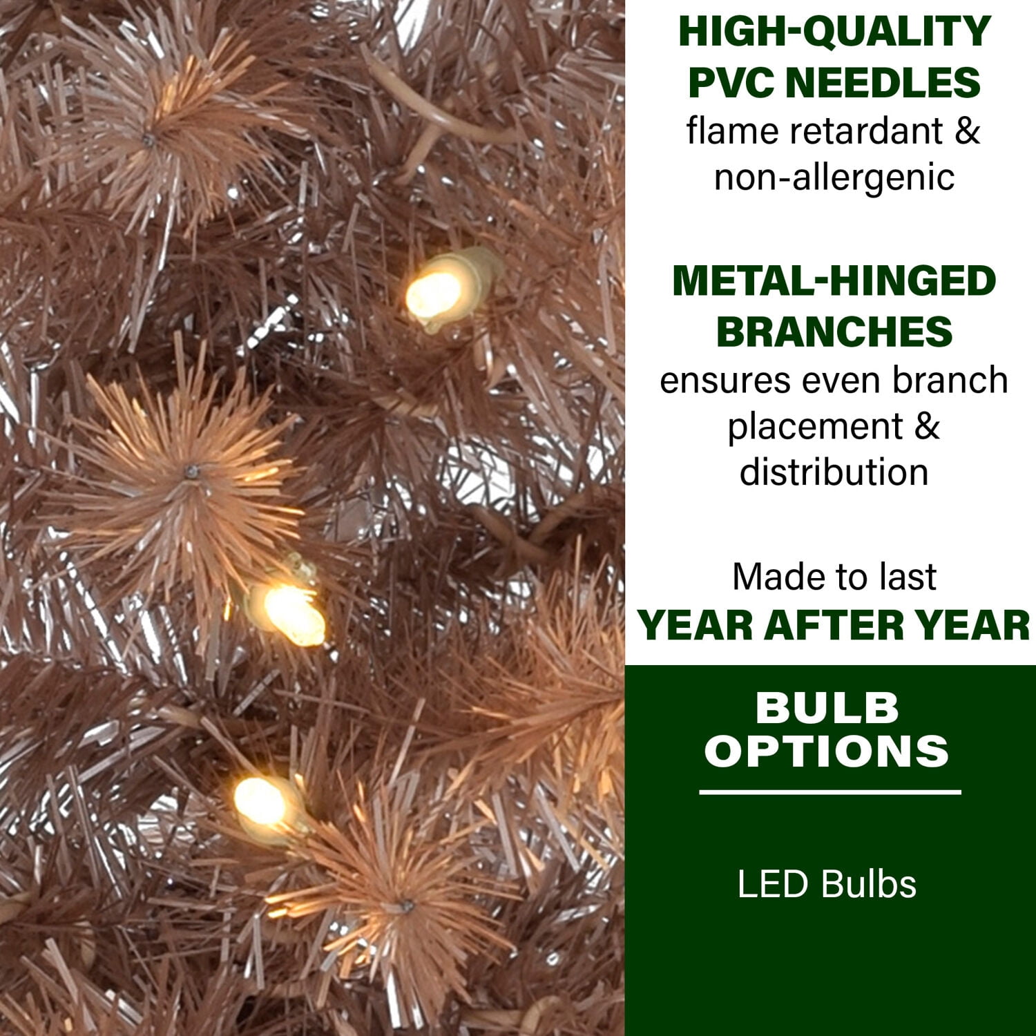 Fraser Hill Farm 3-ft. Festive Tinsel Christmas Tree with Burlap Bag and Warm White LED Lights, Blush, FFFT036-5BLS