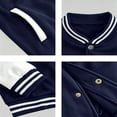 thumbnail image 6 of Varsity Bomber Jacket Men Color Block Snap Front Coat Ribbed Collar Cuffs Hem for Casual Party Sports Daily, 6 of 9