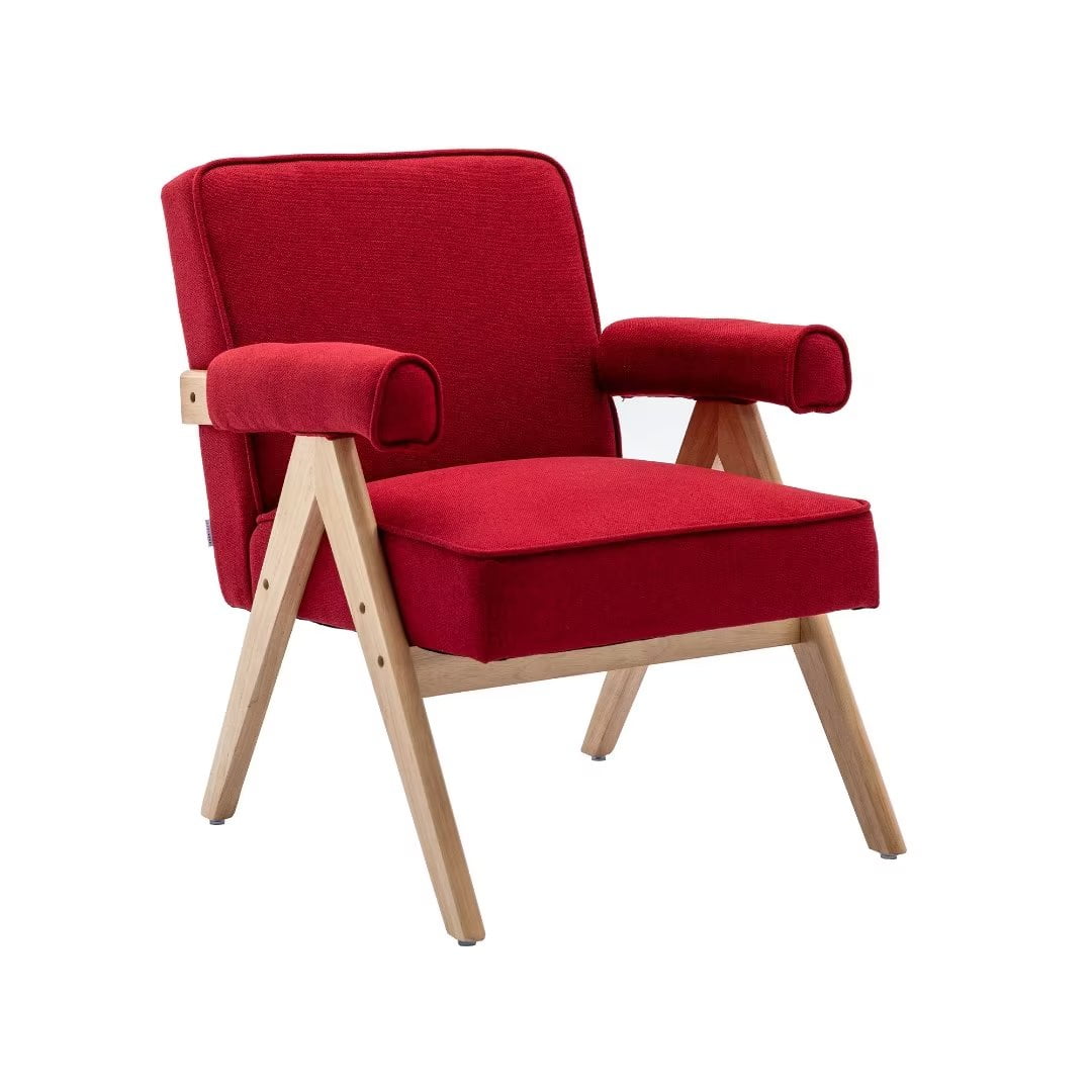 Accent Chair with Armrest, MidCentury Modern Accent Leisure Chair with Solid Wood Legs, Lounge