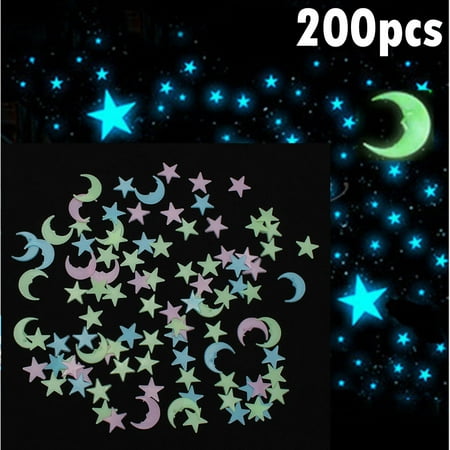 200pcs Cute 3d Star Moon Wall Sticker Self Adhesive Glow In The