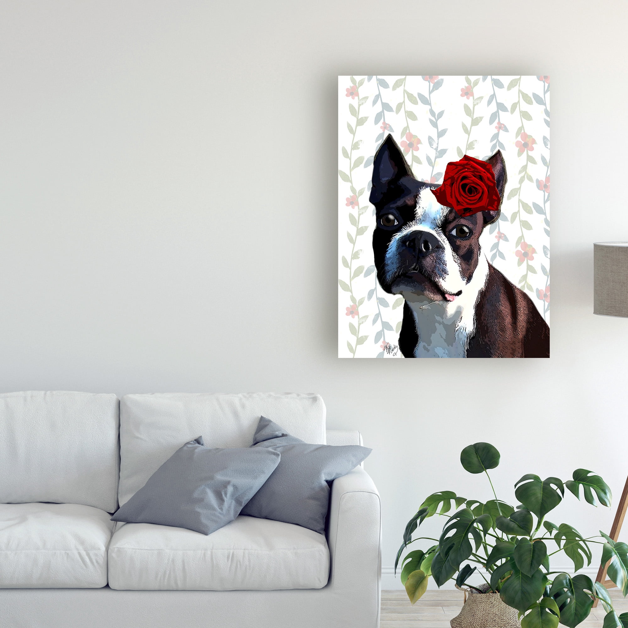 Trademark Fine Art 'Boston Terrier With Rose On Head' Canvas Art by Fab Funky