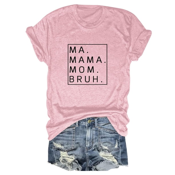 Camiseta holgada de manga corta con estampado de letras MA Mama Mom Bruh: estampado de letras moderno, cómoda y casual.