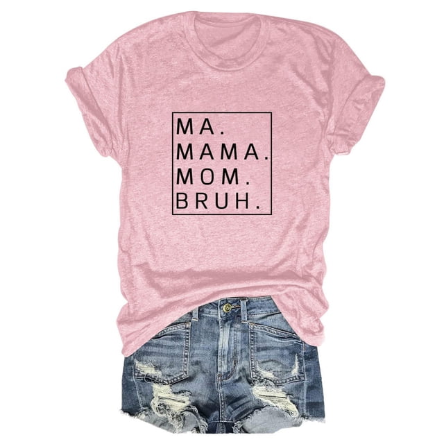 Camiseta holgada de manga corta con estampado de letras MA Mama Mom Bruh: estampado de letras moderno, cómoda y casual.