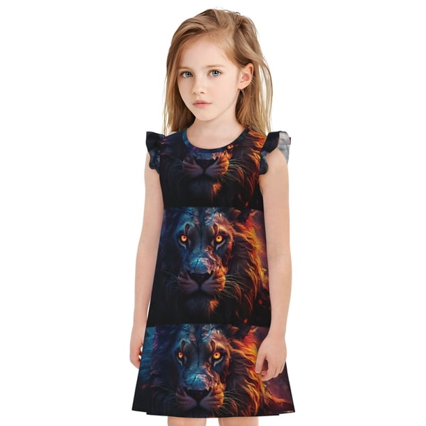 Balery Forest Cool Lion Camisón de princesa para niñas, pijama de algodón con mangas abullonadas, suave y bonito.-Medium