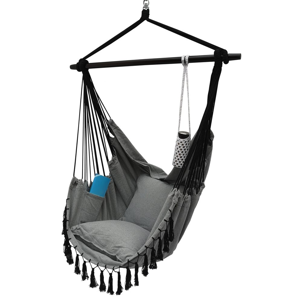 Project One Hanging Rope Hammock Chair, Hanging Rope Swing Seat with 2 Pillows, Carrying Bag