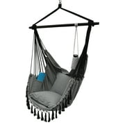 Project One Hanging Rope Hammock Chair, Hanging Rope Swing Seat with 2 Pillows, Carrying Bag, and Hardware Kit Perfect for Outdoor/Indoor Yard Deck Patio and Garden, 300 Pound Capacity (Grey)