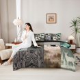 thumbnail image 4 of Castle Fairy Rustic Wildlife Deer Bear Duck Full Size Bedding Sets 7 Pieces for Teens,Smooky Jungle Animal Full Size Bed in a Bag,Brown Gray Green,Black Reversible, 4 of 7