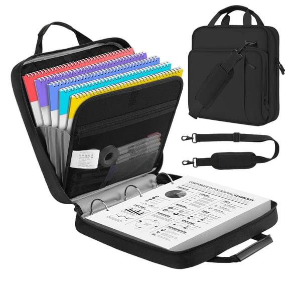 MoKo Zipper Binder with Strap Handle, 2 inch 3 Ring 500 Sheet Capacity Multi-Pockets Binder Organizer, School Office Supplies, Black