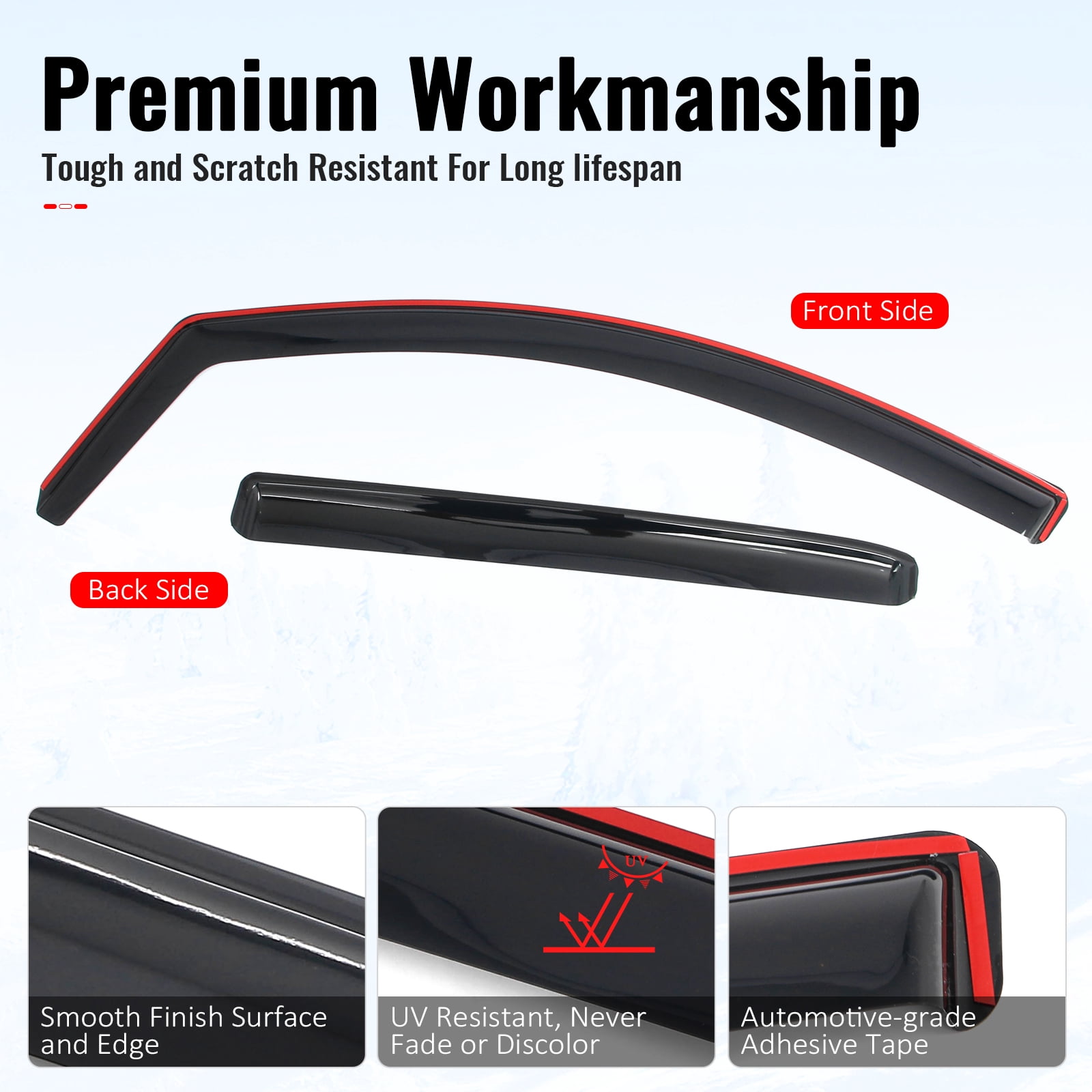 Ikon Motorsports In-Channel Window Visors Sun Shades Vent Rain Guards Deflectors for 2016-2024 Nissan TITAN XD & 2017-2024 TITAN Crew Cab Smoke/Tinted