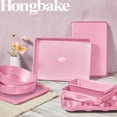 thumbnail image 5 of HONGBAKE 9-Piece Baking Pan Set, Nonstick Bakeware Set with Diamond Texture, Carbon Steel Baking Pans, Cookie Sheet with Rack, Muffin Pan,  Pink, 5 of 9