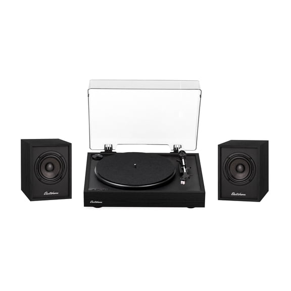 Electrohome Montrose, Upgradable Vinyl Record Player with Huntley, Powered Bluetooth Bookshelf Speakers, 3" Driver, for Warm Natural Sound, Black