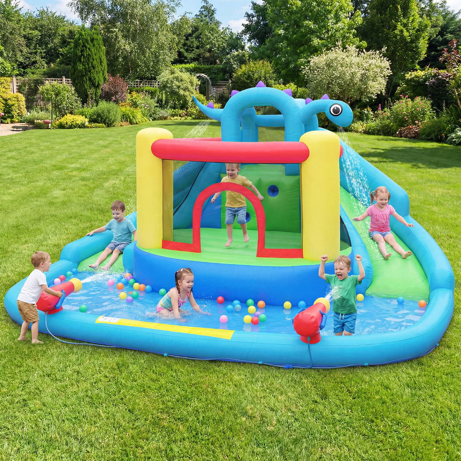 Infans Inflatable Water Slide Park w/Double Slides Jumping Area Splash Pool 950W Blower