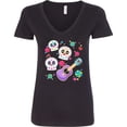 thumbnail image 3 of Inktastic Day of the Dead Owl Sugar Skulls and Guitar Women's V-Neck T-Shirt, 3 of 5