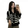 thumbnail image 1 of PENGXIANG Cardigan Côtelé pour Femmes Automne, Manteau à Rayures Rétro, Manches Longues, Col en V, Style Décontracté Ample, 1 of 6