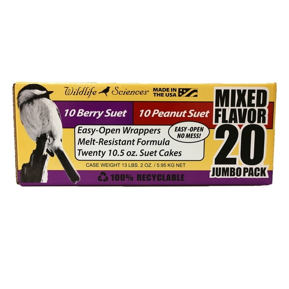 Suet Cake Jumbo Mixed 20 Pack | 10 Peanut & 10 Berry 10.5 oz. Suet Cakes for Wild Birds