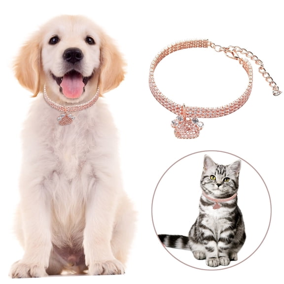 Pet Collars Product Title Three Rhinestone Dog Necklace with Footprint Design Adjustable Sizes for Boy and Girl Dogs Suitable for Small Medium and Large