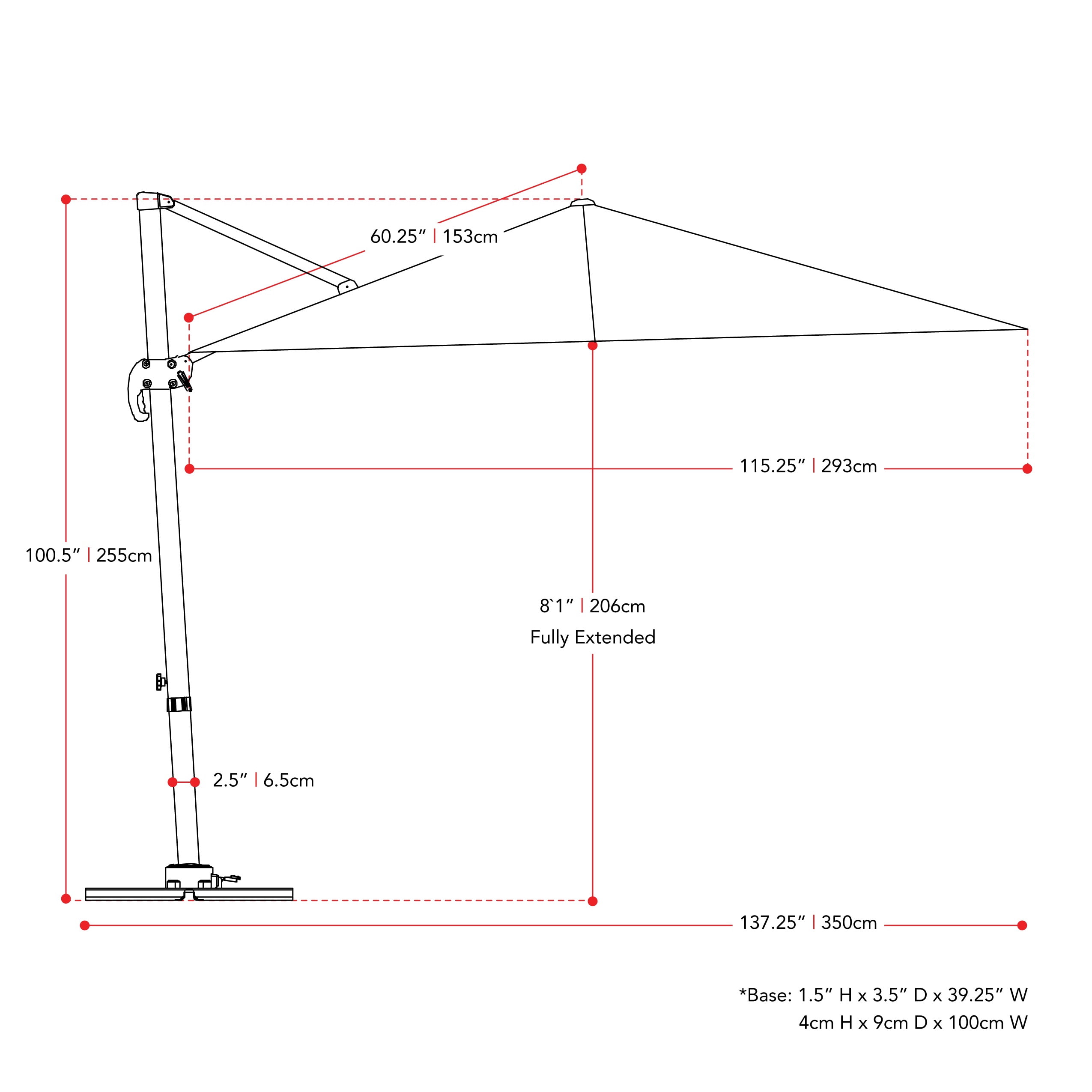 Parasol d'extérieur CorLiving déporté, inclinable et pivotant de 2,9 m (9,5 pi), avec structure en aluminium et acier et toile résistante, gris
