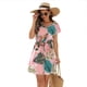 thumbnail image 1 of Vestido floral de mujer con cuello en V, manga corta, cordón en la cintura, vestido de verano hasta la rodilla, rosa L, 1 of 6