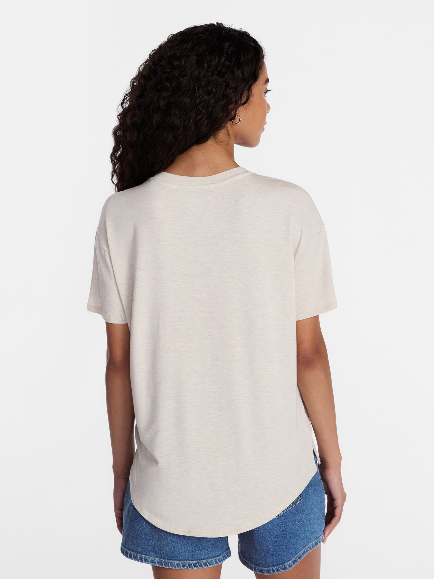Time and Tru Women's V-Neck Tunic Tee with Short Sleeves, Sizes XS-XXXL