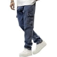 thumbnail image 2 of Wrongduck Men's Elastic Waist Cargo Jeans Stretch Denim Pants with Drawstring Relaxed Straight Fit Casual Streetwear Denim Trousers with Multiple Pockets, 2 of 7