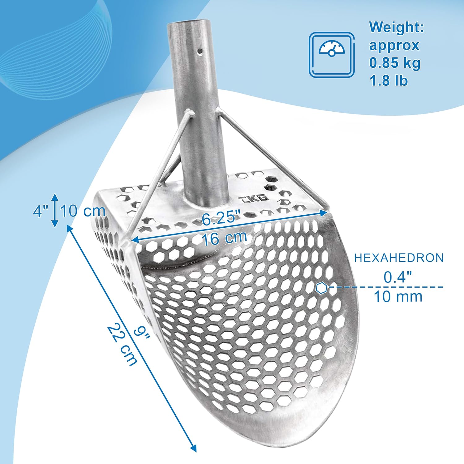 CKG Sand Scoop Metal Detecting Shovel Sifter Metal Scoop Stainless Steel 304, Metal Detector Shovel Treasure Hunting, Size 9x6/ Medium