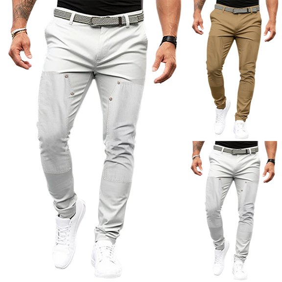 safuny Men's Business Suit Pants Straight Leg Slacks Casual Formal Workout Solid Color Patchwork Holiday Dungarees Trendy Trousers Athletic Outwear Work Activewear Zipper Brown L