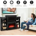 thumbnail image 2 of 70" Mantel Fireplace, 750W/1500W Electric Fireplace w/Mantel & Built-in Bookshelves, 28.5-Inch Electric Fireplace w/Remote Control, 1-8H Timer, Adjustable Flame Brightness & Color (Black)，Fireplace, 2 of 7