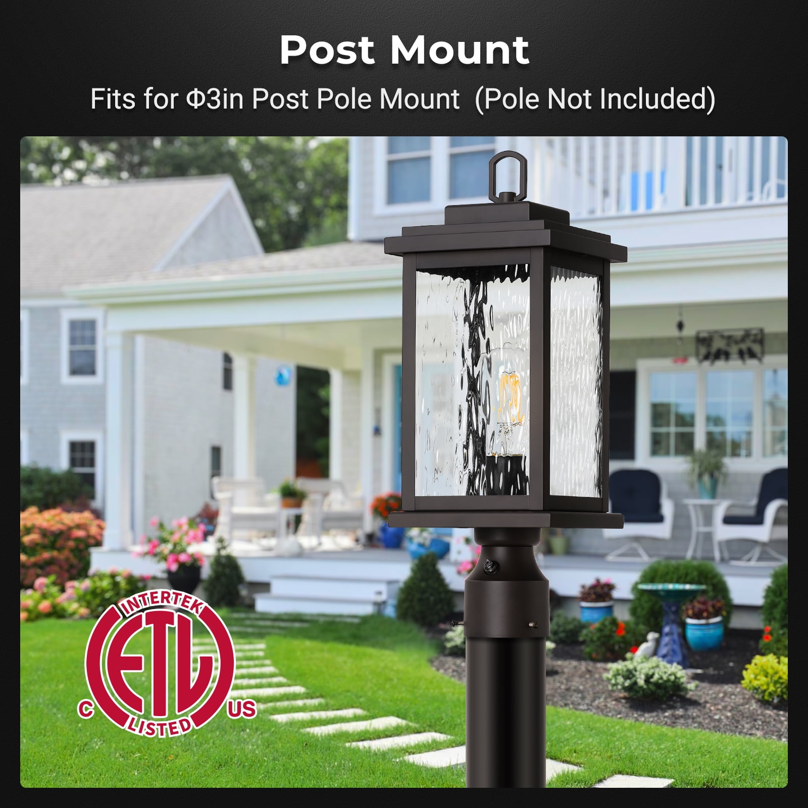 VIANIS Large Dusk to Dawn Outdoor Post Lights, Oil Rubbed Bronze Hardwired Waterproof Outside Lamp Post with Pier Mount Base, 3-inch Aluminum Post Light with Tempered Glass for Garage, Garden