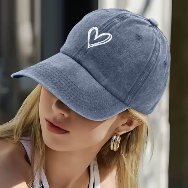 Gorra de béisbol para mujer con bordado de corazón: gorra de moda para niñas para deportes al aire libre,ajustable,bonita y casual