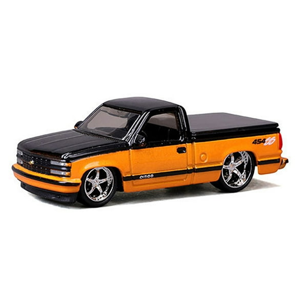1993 Chevrolet 454 SS Pickup Truck Black and Orange Metallic "Maisto Design" Series 1/64 Diecast Model Car by Maisto