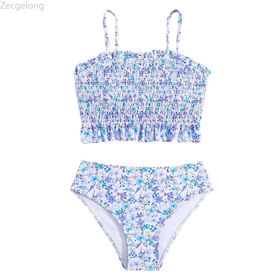 Zecgelong Girls' Bikini Hot Spring Vacation Beach Swimsuit Blue Size 9-10 Years