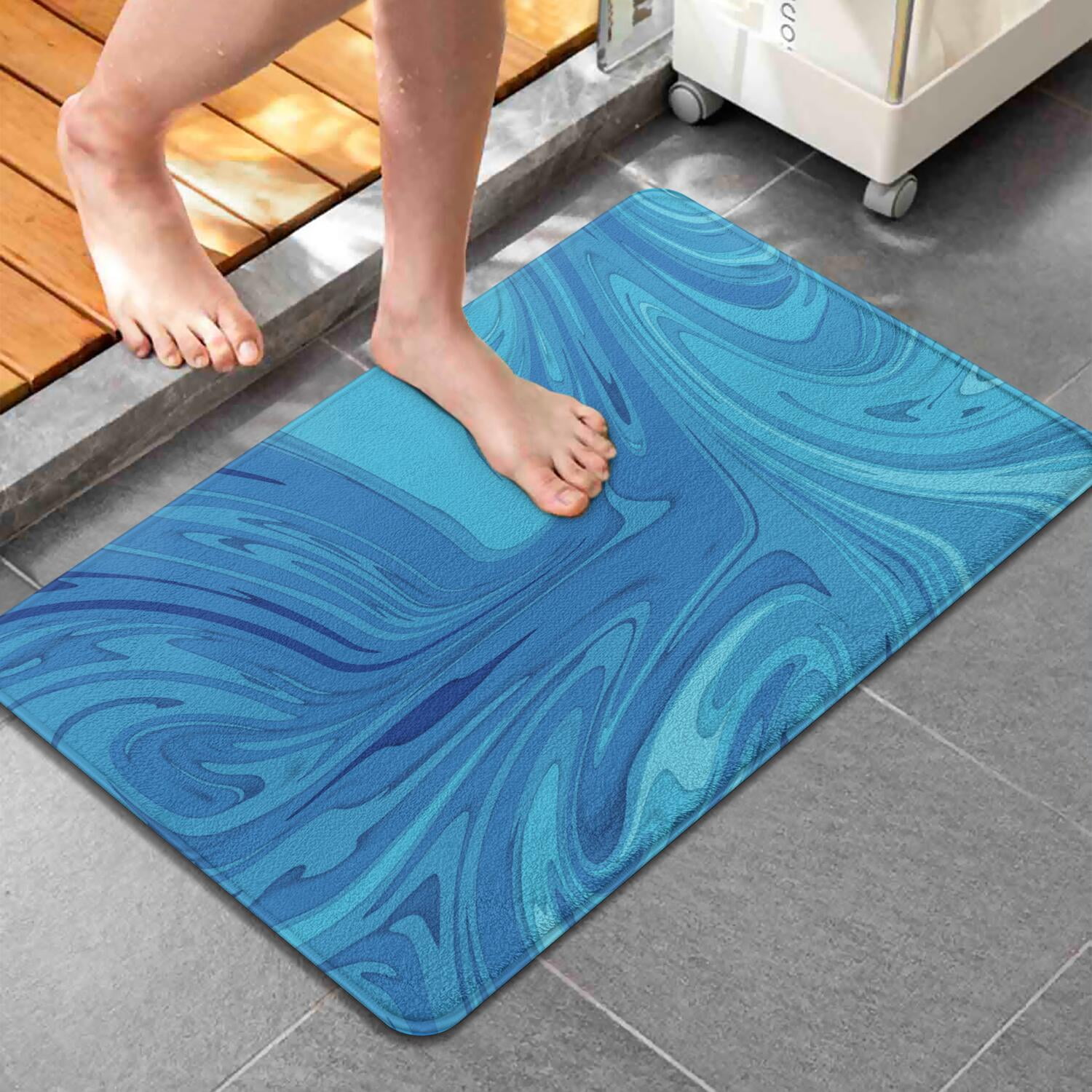 20x32 Inch Ultra Soft Faux Bath Mat Non Slip Absorbent Microfiber Bathroom Rug, Liquid & Marble Print