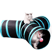 Cat Tunnel Cat Game, Pet Tunnel 3 Way Foldable Tube Toy Rabbit Tunnel, Fits Cats, Rabbits, Dogs, Pets, Fishing Rod with Cat Toys - Blue and Black
